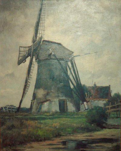 2, Molen 00985 Bosch- en Gasthuispolder, Boschhuizermolen (Leiden), Schilderij collectie H. Roest | Database Nederlandse molens media-bestand