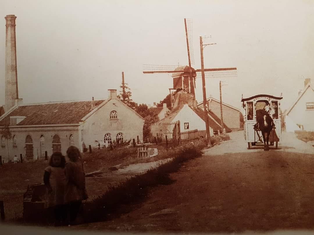 2, Molen 03938 c De Hoop (Capelle aan den IJssel), Foto van de korenmolen met links ervan het verdwenen stoomgemaal 'Middelwatering' dat in 1870 gebouwd werd, collectie H. Roest | Database Nederlandse molens media-bestand