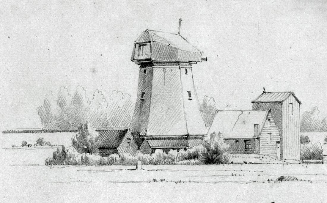 Molen 00817 c Diemermeer / Watergraafsmeer, ondermolen (2e) (Amsterdam), Tekening: H.W. Koekkoek, augustus 1887Stadsarchief Gemeente Amsterdam | Database Nederlandse molens media-bestand