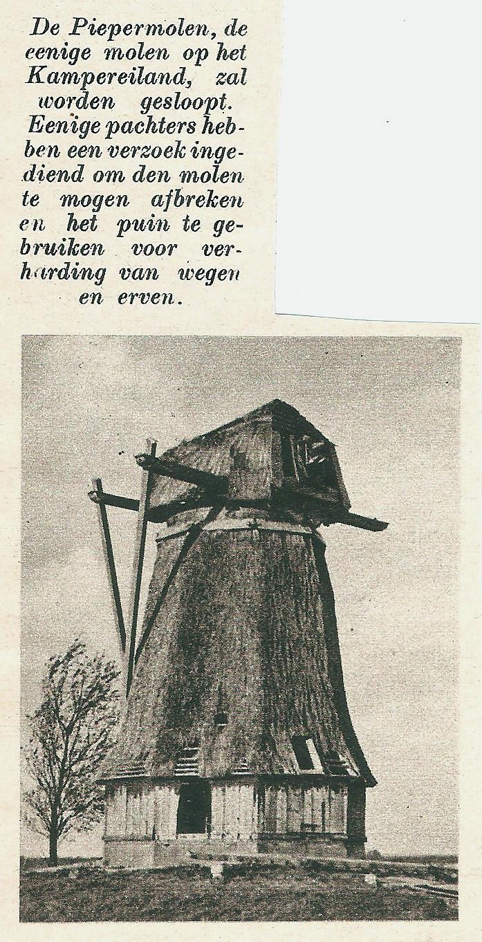 1, Molen 01254 Waterschap De Pieper / Nieuwe en Venerite-Pijperpolder, Piepermolen (Genemuiden), artikel coll. Frans Weemaes, 31 okt 1935 | Database Nederlandse molens media-bestand