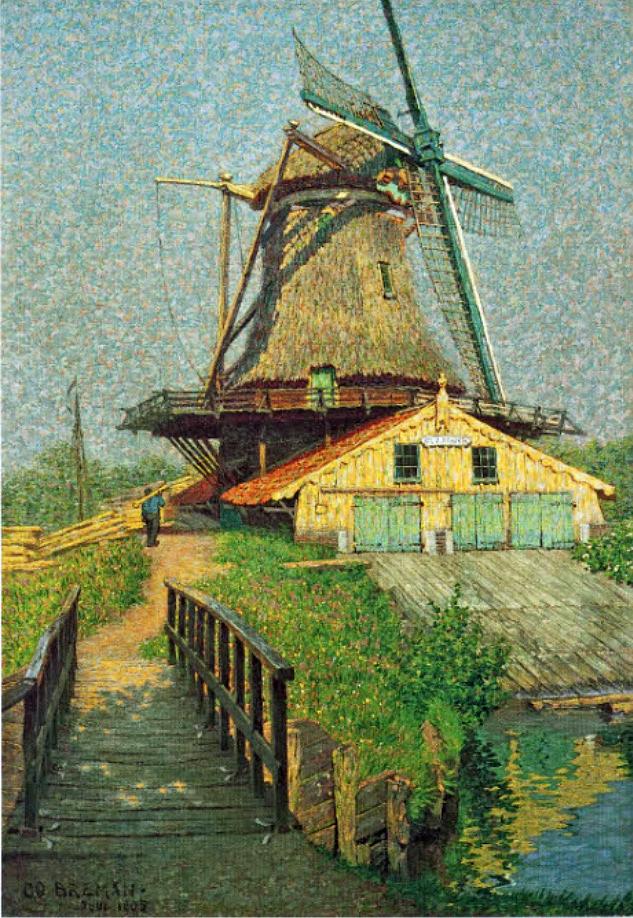Molen 01838 c De Zaaijer (Zwolle), Ansichtkaart uitg. Olaf Klyn, schilderij van Jacous 'Co' Breman (1865-1938) | Database Nederlandse molens media-bestand