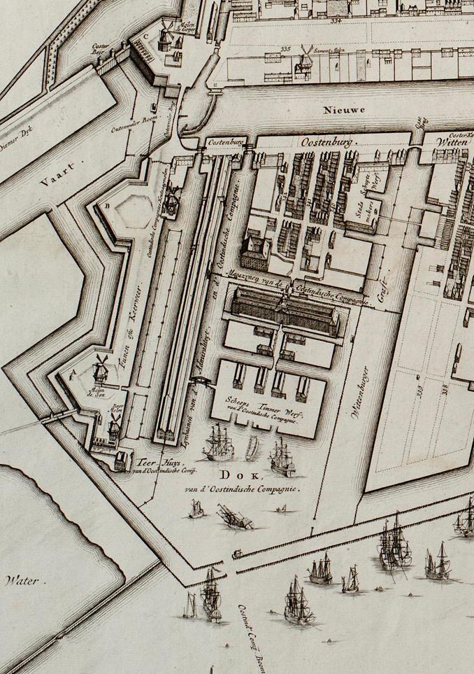 1, Molen 06490 y De Zon (Amsterdam), Oostenburg; detail stadskaart van Amsterdam door Gerredde Broen, ca 1737 (collectie Universiteit van Amsterdam).
De afbeelding zou 180gr gedraaid moeten worden,  links-onderaan stond molen De Zon en daar onder  een 'boormolen'. | Database Nederlandse molens media-bestand