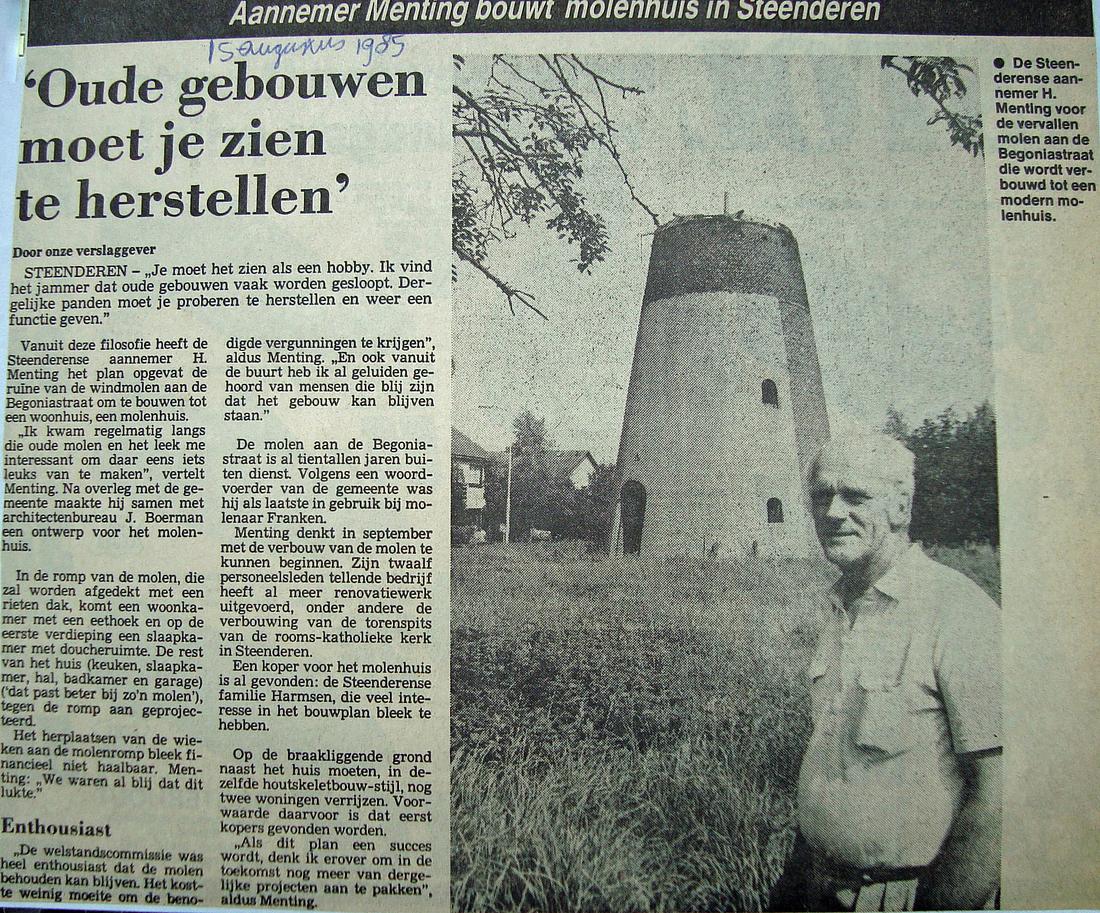 1, Molen 00393 (korenmolen) (Steenderen), krantenartikel 1985 | Database Nederlandse molens media-bestand