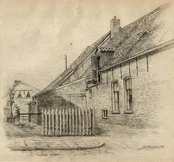 Molen 18005 Grutterij aan de Noordkade 66 (Drachten), Schilder/tekenaar Jan Planting (1893-1955), coll. Museum Dr.8888 | Database Nederlandse molens media-bestand