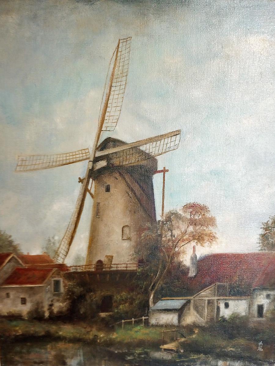 21, Molen 03937 v De Pauw / Pauwmolen (Delft), Schilderij, collectie Marco Janszen | Database Nederlandse molens media-bestand