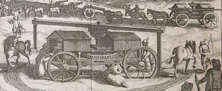 Molen 10260 Den Muel Wagen (mobiele rosmolen) (Lochem), Den Muelwagen, 1606ca uitsnede van gravure gemaakt door Jan Bazen | Database Nederlandse molens media-bestand