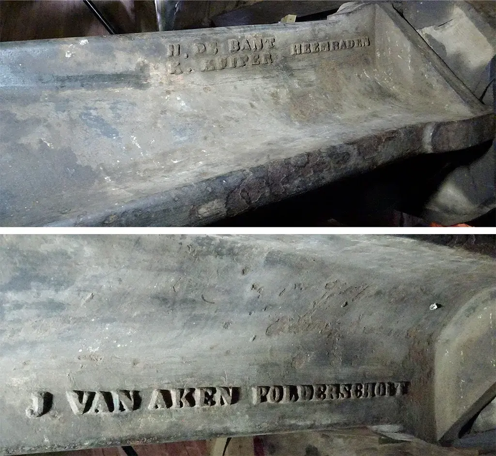 2, As 99, Penn & Comp, F.J., Jan de Witte (17-8-2019)Tekst van de 3e rib luidt J . VAN AKEN POLDERSCHOUT. Tekst op 4e rib: H . DE BANT H . KUIPER HEEMRADEN. | Database Nederlandse molens media-bestand