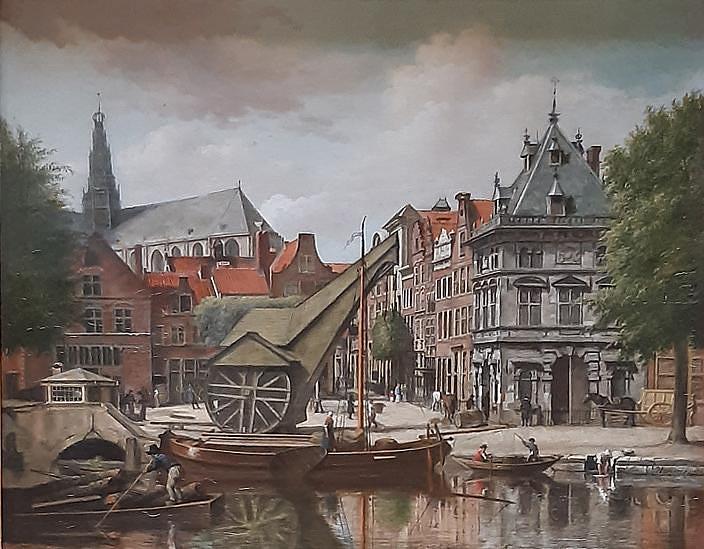 Molen 08428 De Kraan (Haarlem), Olieverfschilderij De Waag en de Damstraat te Haarlem, van Wybrand Hendriks (1744-1831)
Dit schilderij is te bezichtigen in het Teylermuseum
| Database Nederlandse molens media-bestand