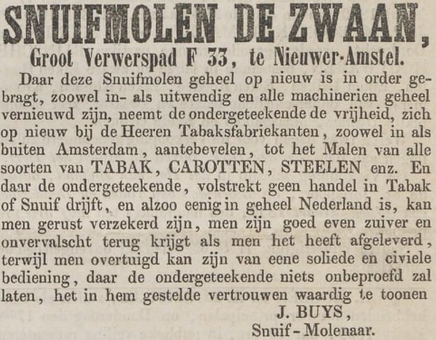 2, Molen 06657 l De Zwaan / De Kleine Zwaan (Amsterdam), Opregte Haarlemsche Courant14-03-1859 | Database Nederlandse molens media-bestand