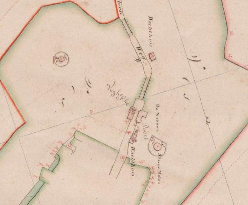 3, Molen 01545 a Bastion Vught / Bolwerk Sint-Albert / Santvlietmolen ('s-Hertogenbosch), deel van Kadastrale kaart 1811-1832: minuutplan 's-Hertogenbosch, Noord-Brabant, sectie G, blad 02 (MIN10080G02) | Database Nederlandse molens media-bestand
