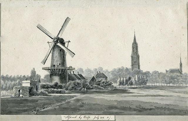 4, Molen 03504 a Het Fortuin / Slikmolen / Molen van Rossum (Delft), Afb. Balthazar Jooss, collectie Stadsarchief Delft, inv.nr 1081
 Tekening van Balthazar Jooss, gedateerd juli 1824 | Database Nederlandse molens media-bestand