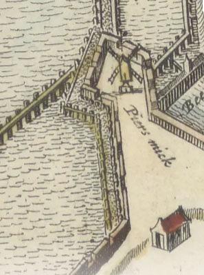 Molen 06904 w Bildtpoortsmolen, 2e standplaats (Harlingen/ Harns), detail kaart Joan Blaeu, 1649 | Database Nederlandse molens