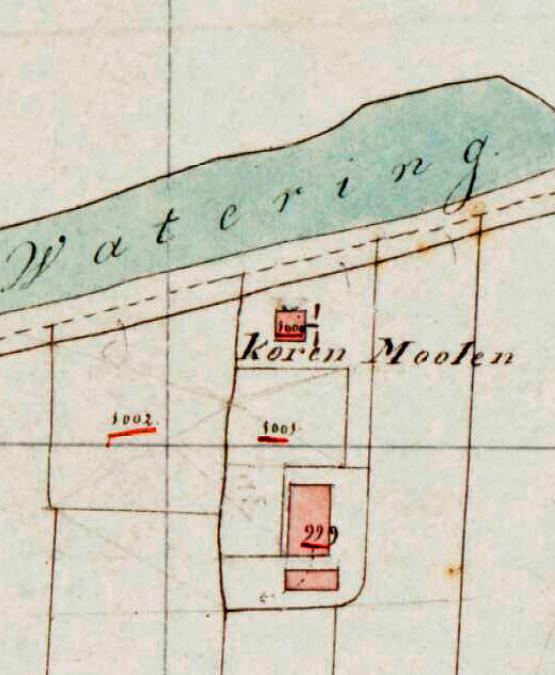 Molen 07500 De Arend voorganger (Bergambacht), Kadastrale kaart 1811-1832: minuutplan Bergambacht,
Zuid-Holland, sectie A, blad 04 nr 1000 (MIN08017A04) | Database Nederlandse molens