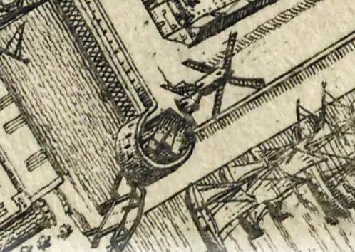 Molen 12521 De Groenmolen / Sprangmolen (Delft), Delfi Batavorum vernacule Delft.1698|Amsteloda[mi] : F. de Wit excudit1:3 920 | Database Nederlandse molens