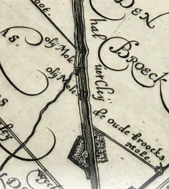 Molen 11702 Molen bij Pasgeld (Rijswijk), detail van: Ware afbeeldinghe van Delflandt 1611|ghemeten, ghecaerteert ende int licht gebracht door Meester Floris Balthasarsz. anno 1611.1:28 000
Twee oliemolens, op de kaart, maar het gaat om de onderste. | Database Nederlandse molens