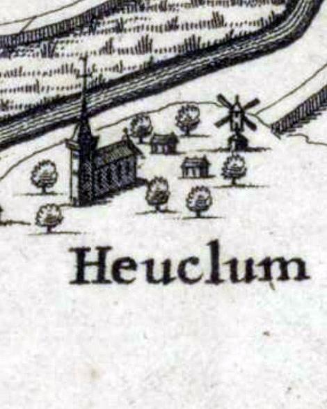 1, Molen 08254 Heukelumse molen (Heukelum), detail van 'Kaart van den Alblasserwaard en de Vijfheernelanden, 1726, gemaakt door Abel de Vries | Database Nederlandse molens