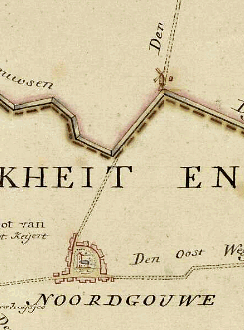 Molen 13762 Molen van Noordgouwe (1e) (Noordgouwe), Detail van: Kaart van de eilanden Schouwen en Duiveland. 1752. 2 bladen. Vervaardigd door D.W.C. Hattinga . en Anth.Hattinga . | Database Nederlandse molens