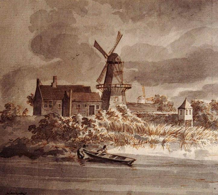 2, Molen 03941 q De Valk / De Uil (Dordrecht), Molen de Valk, tekening van D. Langendijk,&nbsp;collectie beeldbank RAD | Database Nederlandse molens