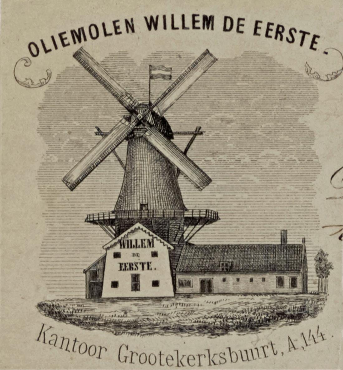 Molen 03940 k Willem De Eerste / De Wever (Dordrecht), Reclamekaartje van de molen (1860-1880)
collectie RAD nr 552_100315 | Database Nederlandse molens