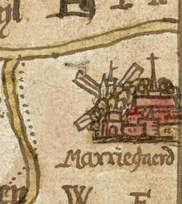 1, Molen 03208 c Mariëngaarder Molen (2e) (Hijum), detail van Kaart van de Biltlanden bedijkt in 1505, met de dijkbreuken,&nbsp;collectie Nationaal Archief | Database Nederlandse molens