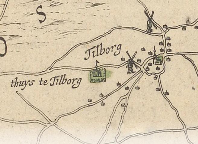 1, Molen 02648 b Korvelsche Molen (1e) (Tilburg), detail van kaart rond 1636
&nbsp;
&nbsp; | Database Nederlandse molens