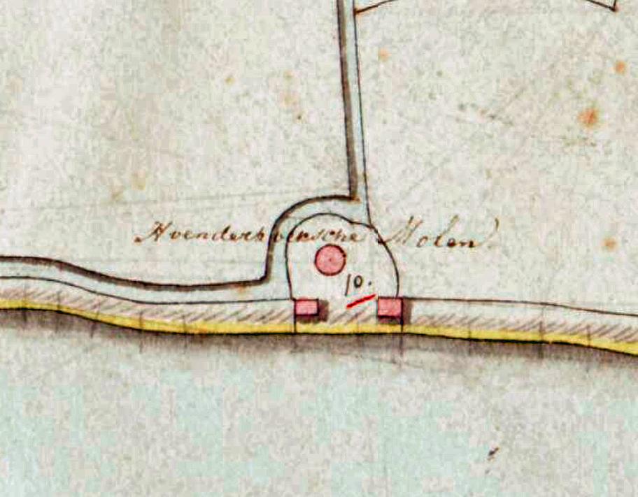 Molen 06496 k Polder Oud Hoenderhoek, Kleine- of Hoenderhoeksche molen (Geervliet), detail van de Kadastrale kaart 1811-1832: minuutplan Schuddebeurs en Simonshaven, Zuid-Holland, sectie A, blad 01 (MIN08188A01) | Database Nederlandse molens