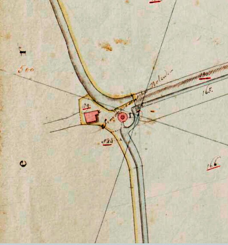 Molen 01912 c De Grote Molen / De Simonshavensche watermolen (Biert), detail van de Kadastrale kaart 1811-1832: minuutplan Schuddebeurs en Simonshaven, Zuid-Holland, sectie A, blad 02 (MIN08188A02) | Database Nederlandse molens