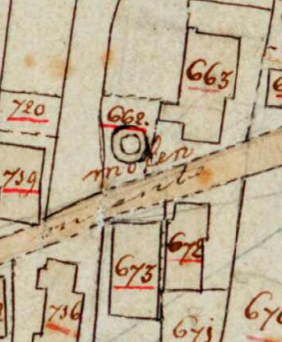 Molen 10829 Molen van Remkes (1e) (Bellingwolde), detail van de Kadastrale kaart 1811-1832: minuutplan Bellingwolde, Groningen, sectie D, blad 01 (MIN01007D01) | Database Nederlandse molens