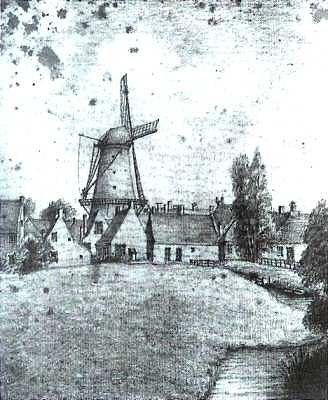 1, Molen 02987 g De Jonge Fenix / De Stenen Molen (Leeuwarden/ Ljouwert), De Stenen Molen rond 1880 (coll. P. Timmermans) | Database Nederlandse molens