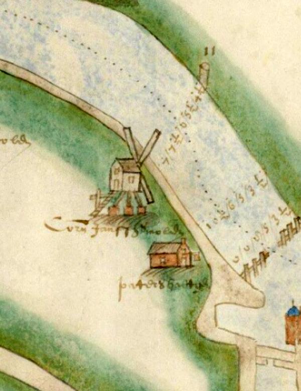 Molen 07483 De Spring in 't Veld / 't Boertie (Haarlem), Pieter Bruynsz., 1605, detail, Beeldcollectie van de gemeente Haarlem | Database Nederlandse molens