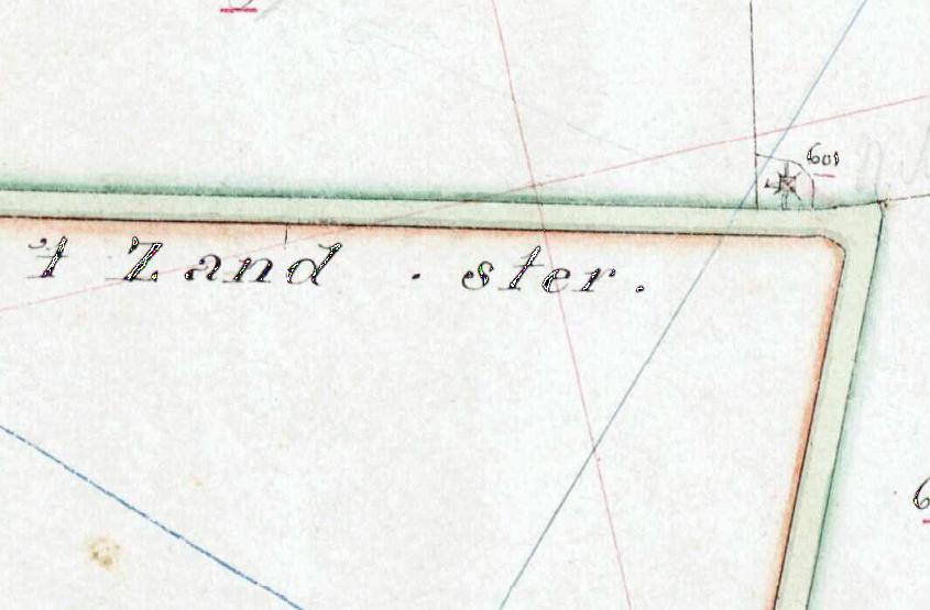 1, Molen 15337 Molen van Luurt Toppinga ('t Zandt), detail van de Kadasterkaart 't Zandt A 4 (minuutplan)Vervaardiger: F.F.N. van Hulten; Datum: 1832. Collectie Beeldbank Groningen | Database Nederlandse molens