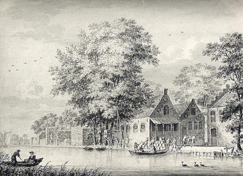 Molen Brouwerij de Vijfhoek (Breukelen), Gezicht op de bierbrouwerij De Vijfhoek aan de Vecht bij Breukelen | Database Nederlandse molens