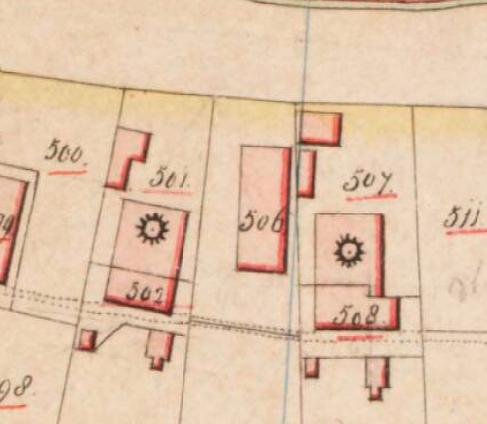 Molen rosoliemolen van Gijsbert Smits (Berghem), detail van de Kadastrale kaart 1811-1832: Berghem, Noord-Brabant, sectie B , nr 501, Gijsberts Smits, rosoliemolen en erf | Database Nederlandse molens