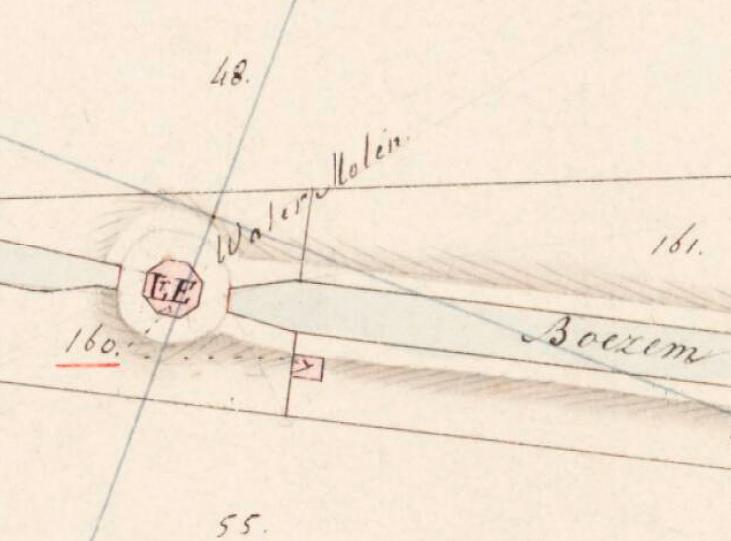 Molen 00018 f Nieuwkoopse Droogmakerij, Zevenhovense polder, Jonker ondermolen E (Zevenhoven), Detail Kadastrale kaart 1811-1832: minuutplan Zevenhoven, Zuid-Holland, sectie A, blad 01, 160 | Database Nederlandse molens