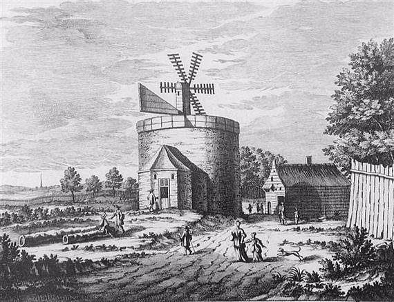 1, Molen 11361 Pompmolen voor de Drakenfontein (Soestdijk), Ets van G. Valck, 1695, ingezonden door Hans Lägers | Database Nederlandse molens