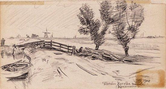 4, Molen 03624 c Molen van Koevorderhuis (Langweer/ Langwar), Afb. 5: Tekening van Ids Wiersma, 1908 (coll. D. Bunskoeke) | Database Nederlandse molens