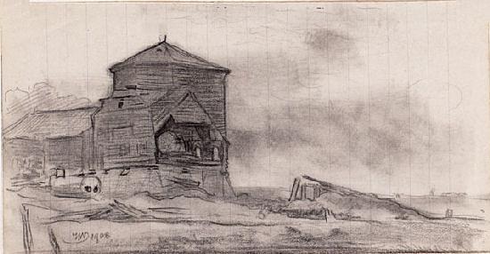 2, Molen 03624 c Molen van Koevorderhuis (Langweer/ Langwar), Afb. 3: Tekening van Ids Wiersma, 1908 | Database Nederlandse molens