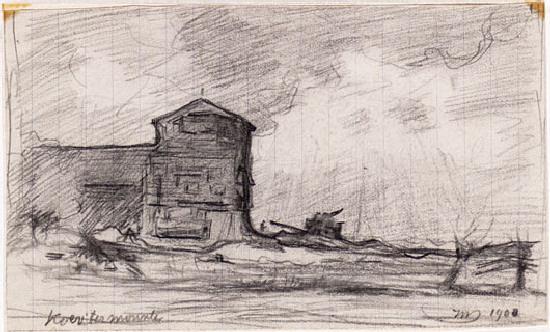 1, Molen 03624 c Molen van Koevorderhuis (Langweer/ Langwar), Afb. 2: Tekening van Ids Wiersma, 1908 | Database Nederlandse molens