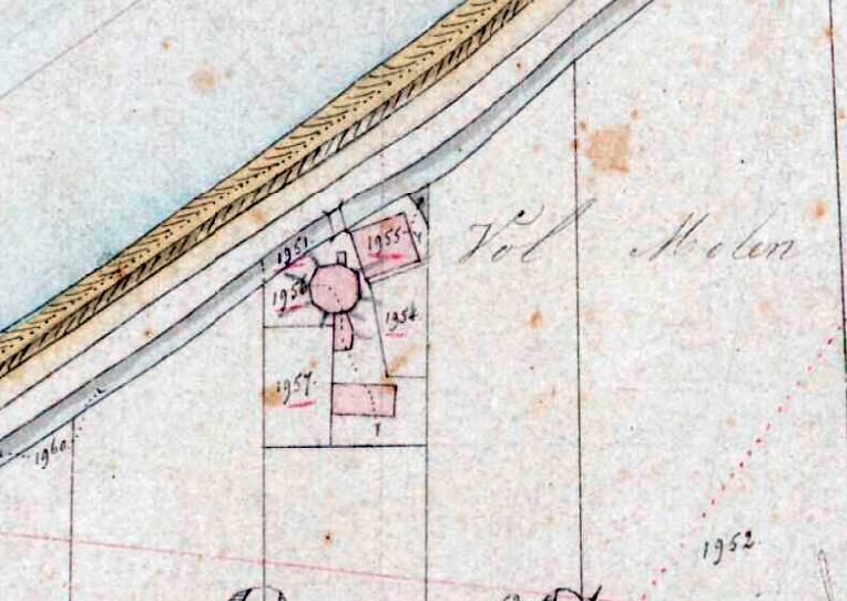 Molen 01156 f Pletsmolen, Pletmolen (Leiden), Detail van de Kadastrale kaart 1811-1832: minuutplan Zoeterwoude, Zuid-Holland, sectie A, blad 04 | Database Nederlandse molens