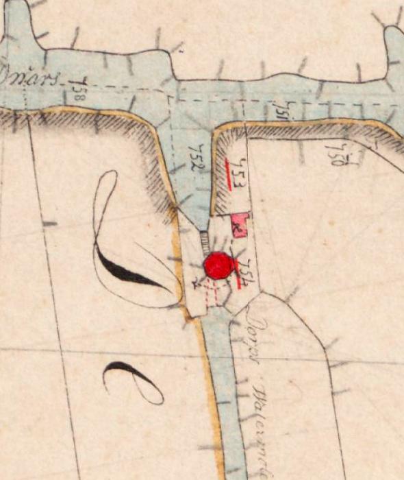 Molen 00950 b Ambachtsmolen / Dorps Watermolen (Hazerswoude-Dorp), Kadastrale kaart 1811-1832: minuutplan Hazerswoude, Zuid-Holland, sectie B, blad 04 | Database Nederlandse molens
