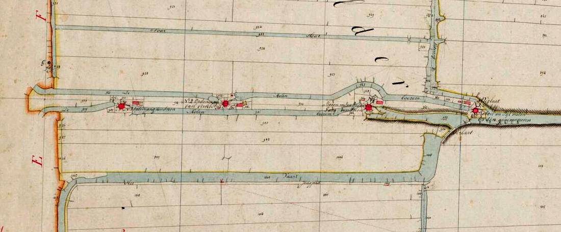 1, Molen 00951 b Hazerswoudsche Droogmakerij (Westvaart viergang), middelbovenmolen (2 van 4) (Hazerswoude-Dorp), Kadastrale kaart 1811-1832: minuutplan Hazerswoude, Zuid-Holland, sectie A, blad 03 | Database Nederlandse molens