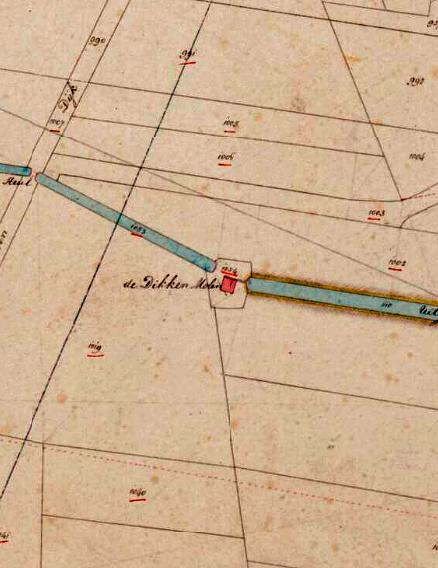 Molen 00832 b Polder Goudriaan en Noordzijde, deel Oud-Goudriaan en Noordzijde, Laageindse Dikkerse- of Dikke Molen (Noordeloos), Kadastrale kaart 1811-1832: minuutplan Noordeloos, Zuid-Holland, sectie A, blad 03 | Database Nederlandse molens
