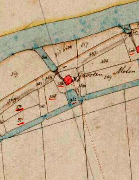 Molen 00832 c Polder Grootewaard, Grote of Zuidelijke Molen (Noordeloos), Kadastrale kaart 1811-1832: minuutplan Noordeloos, Zuid-Holland, sectie B, blad 02 | Database Nederlandse molens