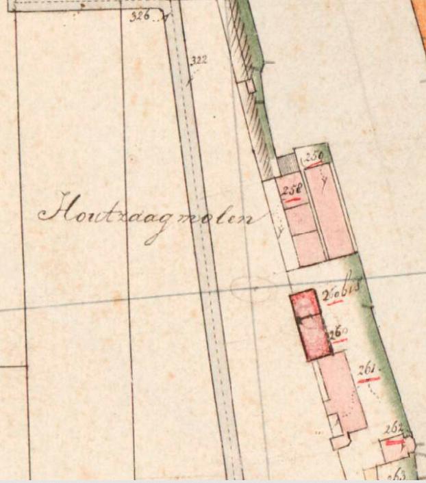 Molen 06486 k Het Noordsche Bos / Voorste Molen (Alphen aan den Rijn), Kadastrale kaart 1811-1832: minuutplan Oudshoorn, Zuid-Holland, sectie A, blad 02 | Database Nederlandse molens