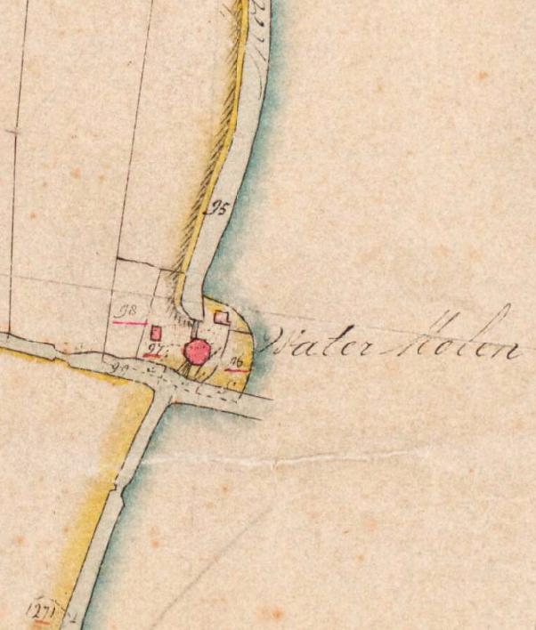 2, Molen 01213 f Polder Kerk en Zanen, Groote Molen (Alphen aan den Rijn), Kadastrale kaart 1811-1832: minuutplan Alphen, Zuid-Holland, sectie A, blad 01, nr 97. De molen stond dus al in 1811-1832 in het kadaster ingetekend als een achtkante molen.&nbsp; | Database Nederlandse molens