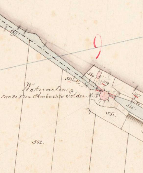 Molen 01007 h Vierambachtspolder, oostelijke viergang, molen nr. 12 (Alphen aan den Rijn), Kadastrale kaart 1811-1832: minuutplan Oudshoorn, Zuid-Holland, sectie B, blad 03 | Database Nederlandse molens