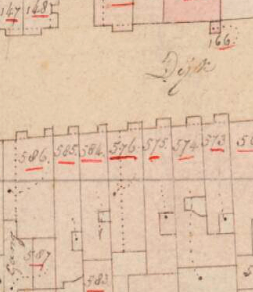 1, Molen Grutmolen a/d Schiedamse Vest (Rotterdam-centrum), Kadastrale kaart 1811-1832: minuutplan Rotterdam, Zuid-Holland, sectie H, blad 01 , nrs 576 en 577 | Database Nederlandse molens