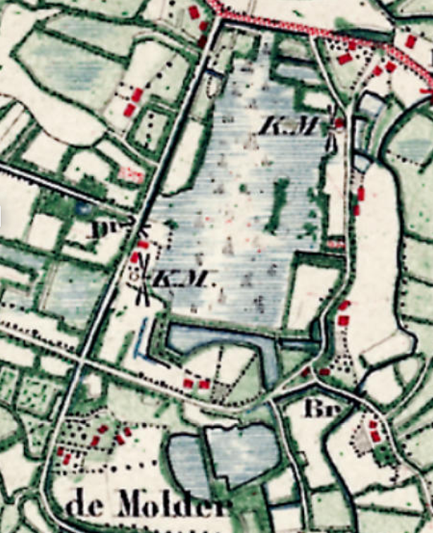 1, Molen 00889 b (standerdmolen) (Zieuwent), topografische kaart 1855, met linksonder de standerdmolen | Database Nederlandse molens