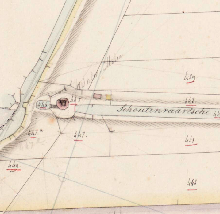 Molen 01008 b Nieuwkoopse Droogmakerij, Nieuwkoopse polder, 1e gang, derde molen 6 (Korteraar), Kadastrale kaart 1811-1832: minuutplan Ter Aar, Zuid-Holland, sectie B, blad 03 | Database Nederlandse molens