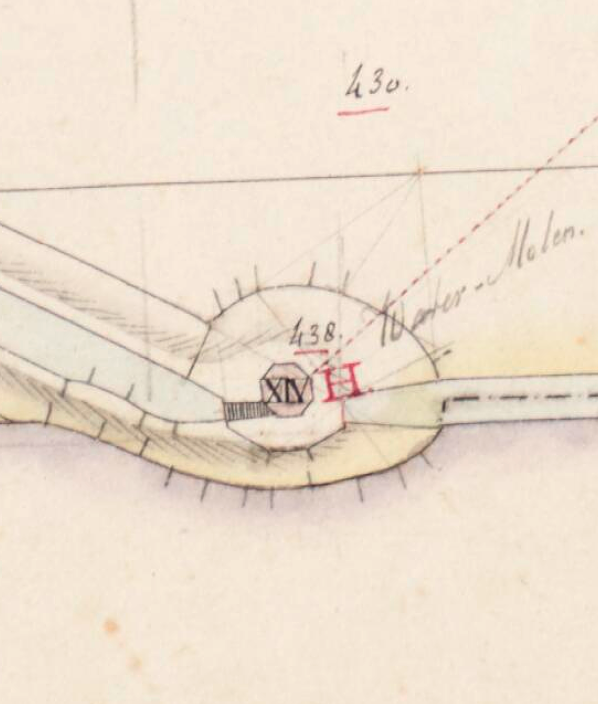 Molen 01008 d Nieuwkoopse Droogmakerij, Nieuwkoopse polder, 1e gang, ondermolen 14 (Korteraar), Kadastrale kaart 1811-1832: minuutplan Ter Aar, Zuid-Holland, sectie B, blad 03 | Database Nederlandse molens